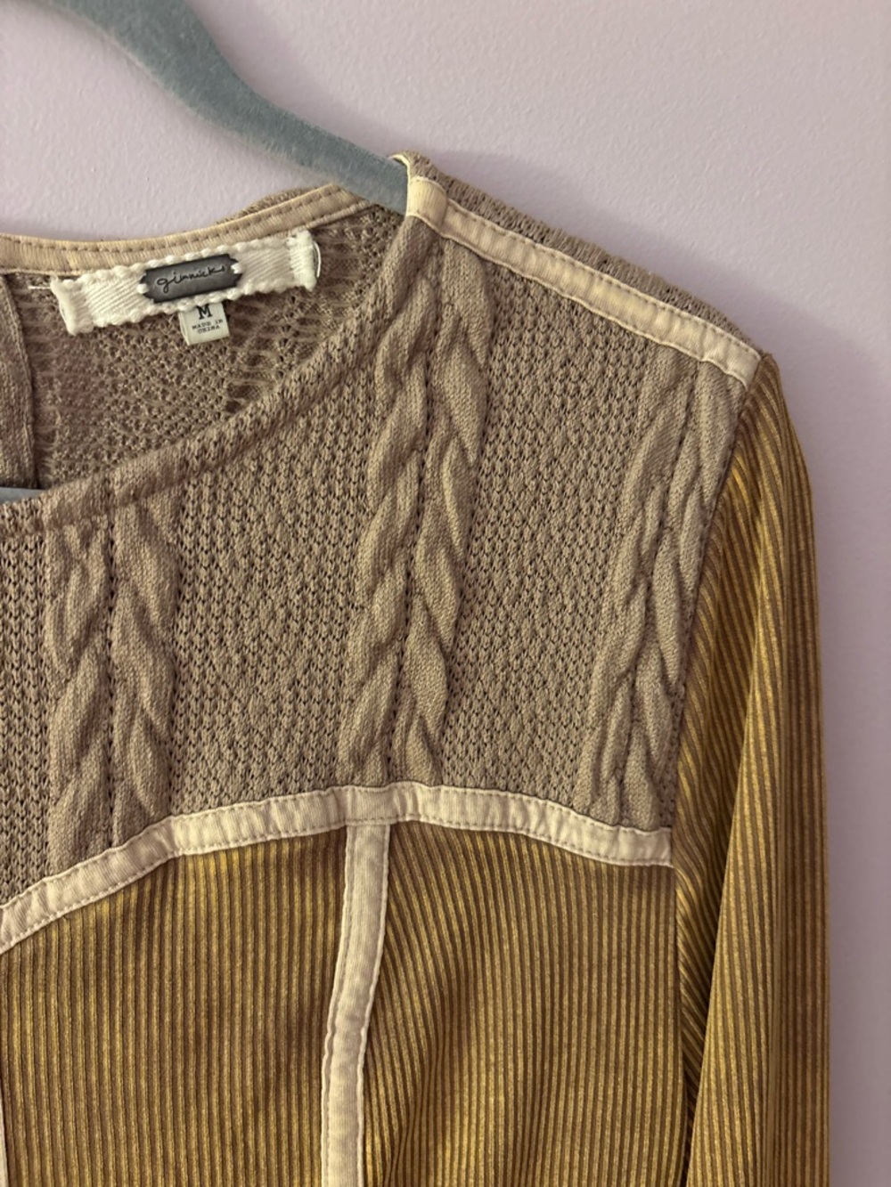 BKE Rib Knit Top, Natural color, cable knit, cowgirl vibes, Y2K, boho, grunge - Picture 4 of 10